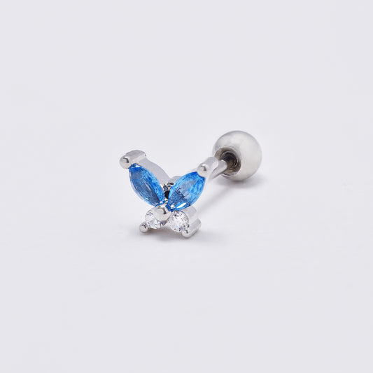 Stainless steel blue cubic zirconia butterfly cartilage piercing