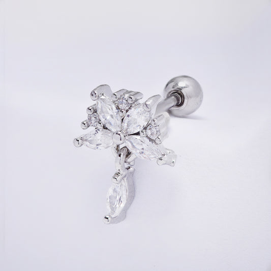 Stainless steel cubic zirconia flower cartilage piercing - SSYBJ4891