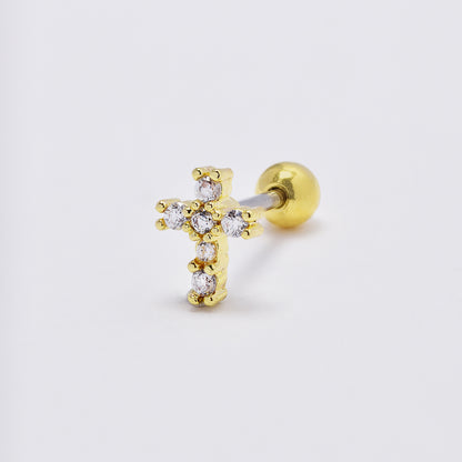 Stainless steel cubic zirconia cross piercing - SSYBJ4892