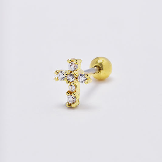 Stainless steel cubic zirconia cross piercing - SSYBJ4892