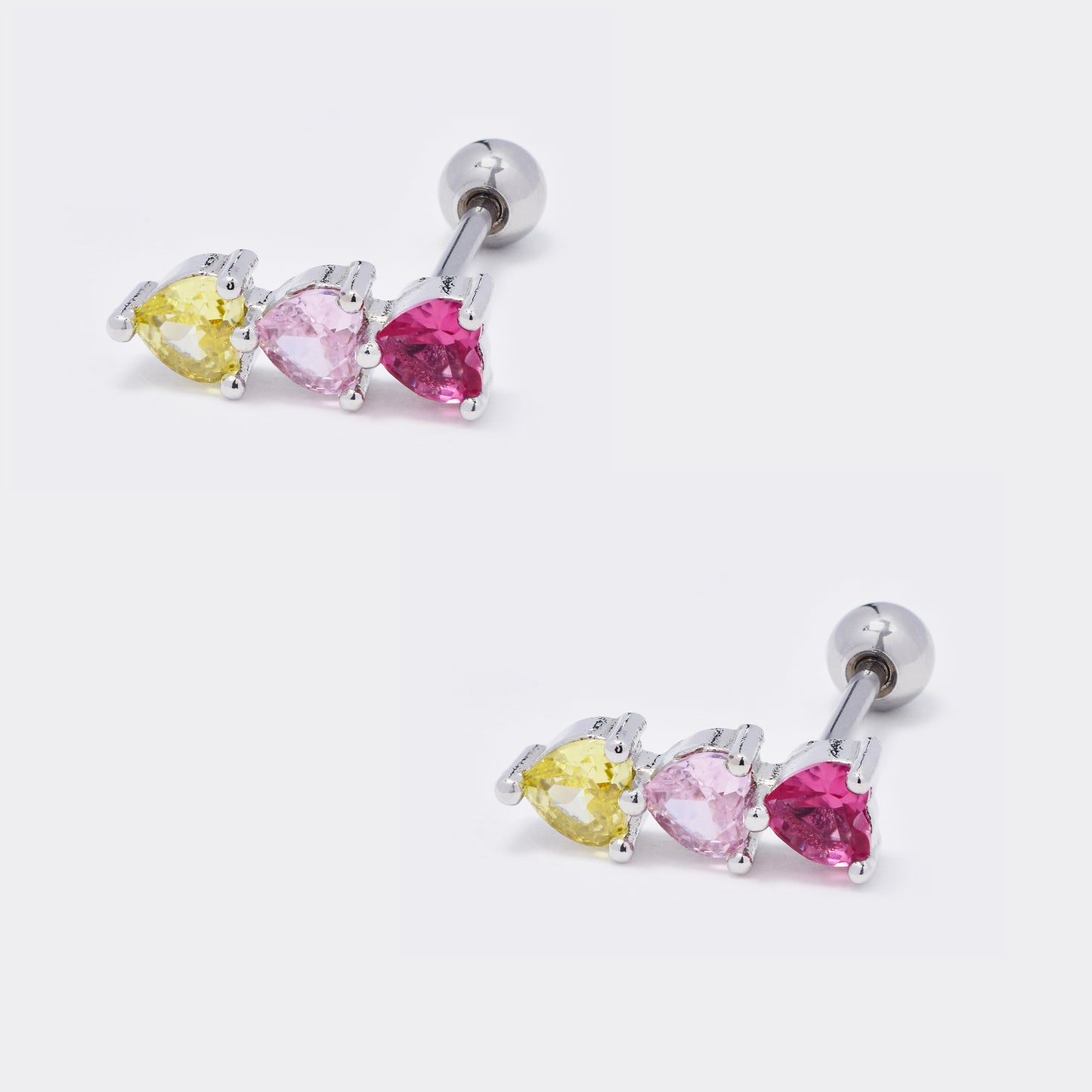 Steel 3 heart colour cz piercing - 2 pack - SSYBJ5735