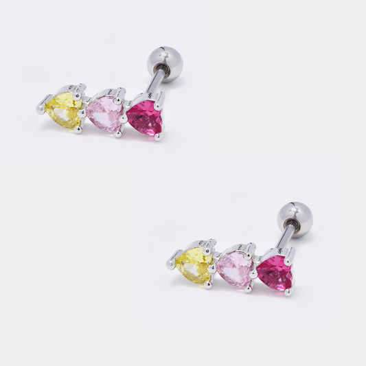 Steel 3 heart colour cz piercing - 2 pack - SSYBJ5735
