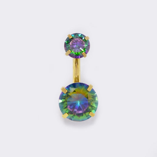 Steel round double fantasy stone belly ring - SSYBJ5750