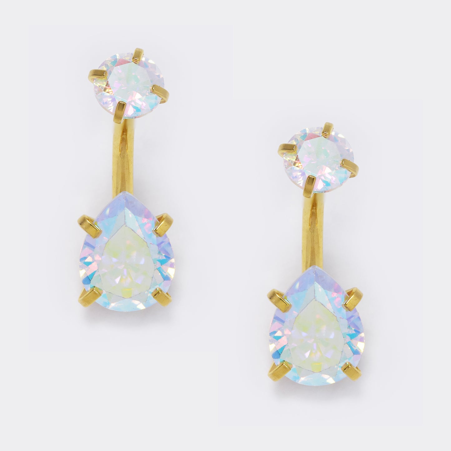 Steel teardrop double cz belly ring - 2 pack - SSYBJ5751