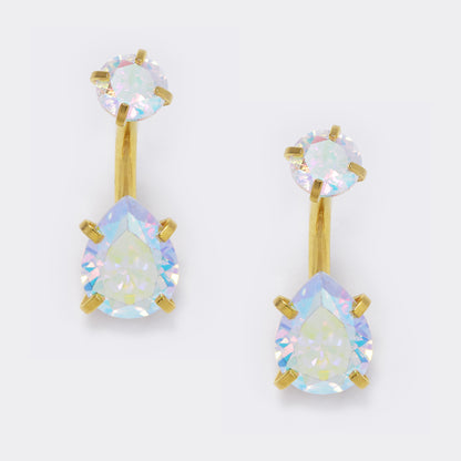 Steel teardrop double cz belly ring - 2 pack - SSYBJ5751