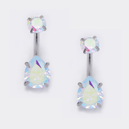 Steel teardrop double cz belly ring - 2 pack - SSYBJ5751