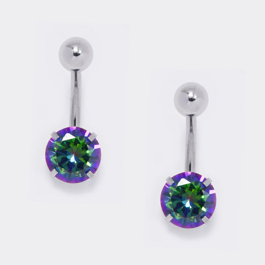 Steel round cz and ball belly ring - 2 pack - SSYBJ5752