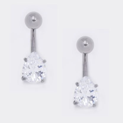 Steel teardrop cz and ball belly ring - 2 pack - SSYBJ5753