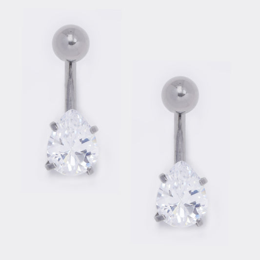Steel teardrop cz and ball belly ring - 2 pack - SSYBJ5753