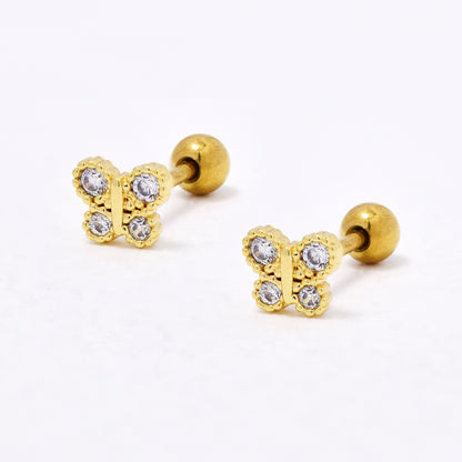 SSYBJ6664 - St Steel 2 pack 4mm x 5mm CZ butterfly cartilage piercing