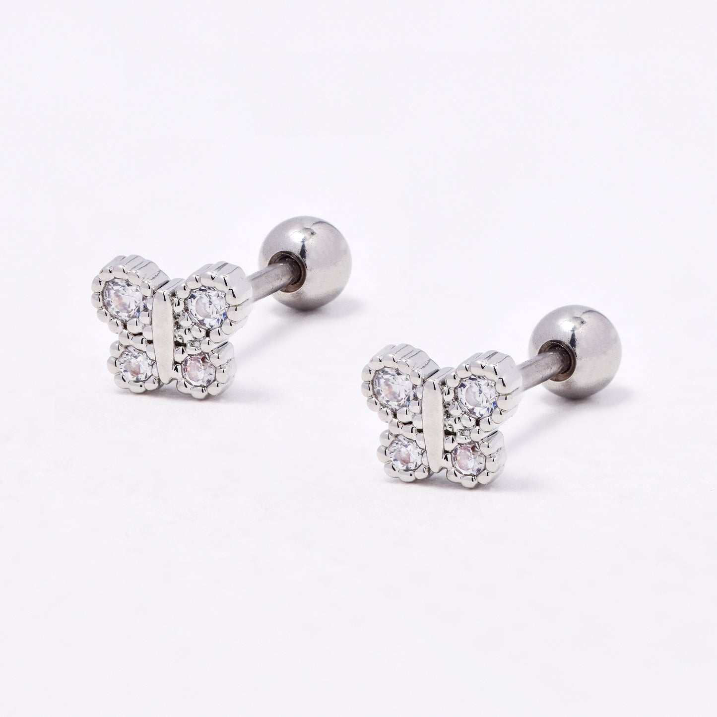 SSYBJ6664 - St Steel 2 pack 4mm x 5mm CZ butterfly cartilage piercing