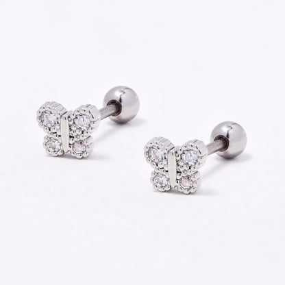 SSYBJ6664 - St Steel 2 pack 4mm x 5mm CZ butterfly cartilage piercing