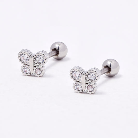 SSYBJ6664 - St Steel 2 pack 4mm x 5mm CZ butterfly cartilage piercing