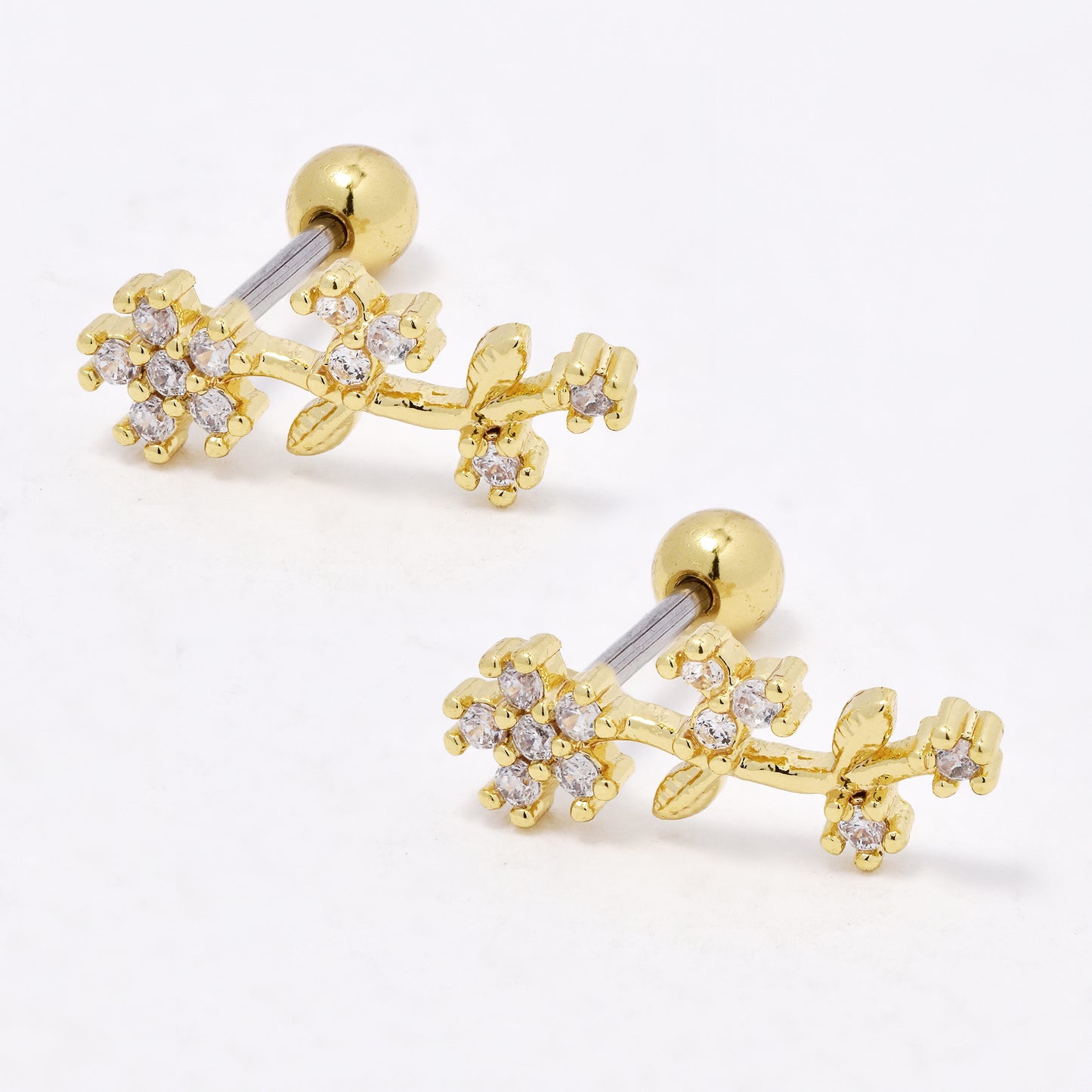 SSYBJ6666 - St Steel 2 pack 12mm x 5mm CZ flower cartilage piercing
