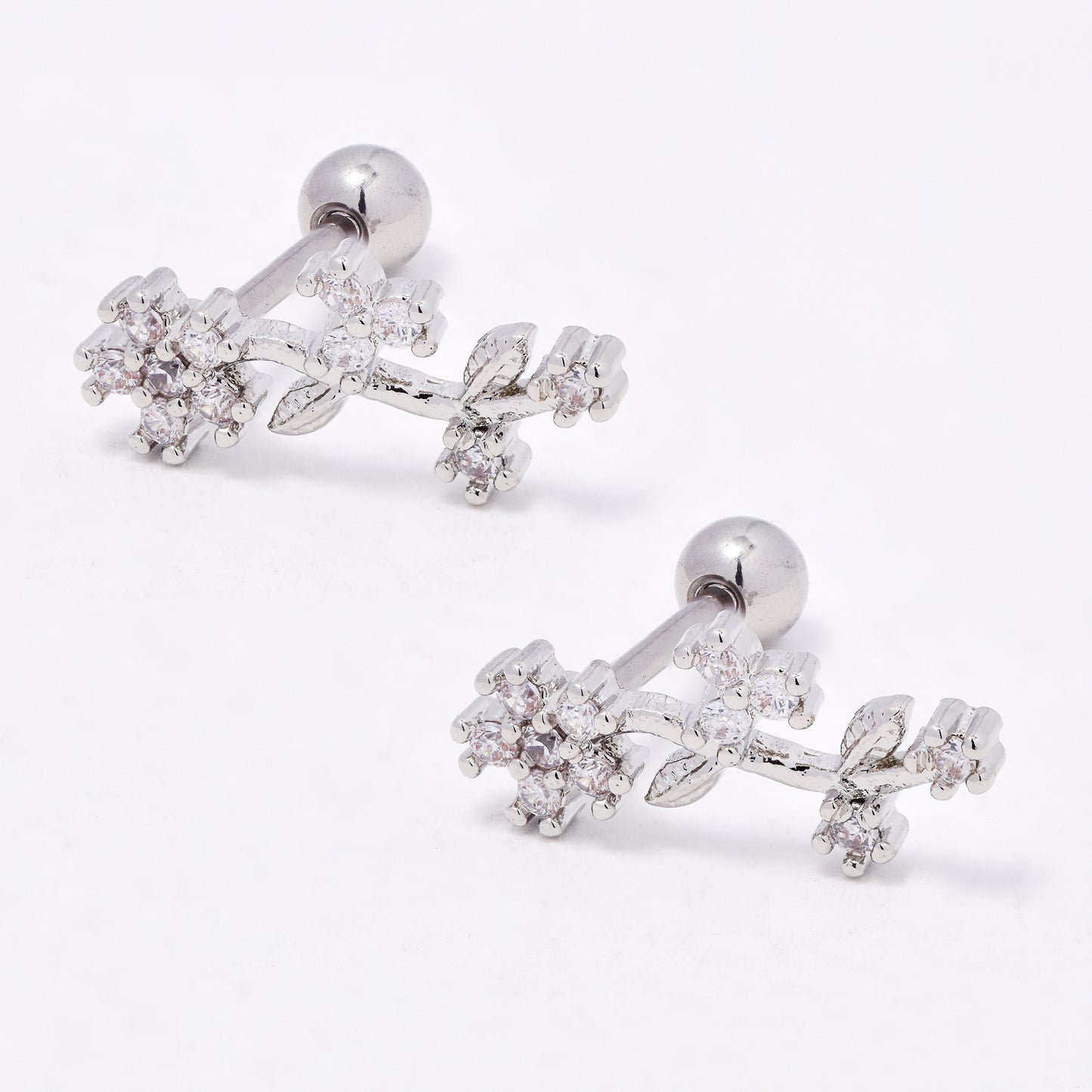 SSYBJ6666 - St Steel 2 pack 12mm x 5mm CZ flower cartilage piercing