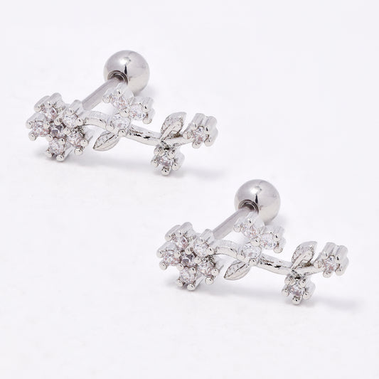 SSYBJ6666 - St Steel 2 pack 12mm x 5mm CZ flower cartilage piercing