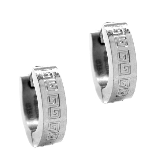 Stainless steel Grecian pattern huggie - SSYE048