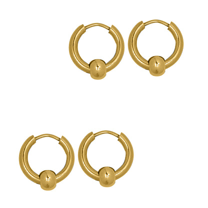 Buy 1 get 1 FREE - 2 Pair Stainless steel 15mm sleeper with ball earring - SSYE1228