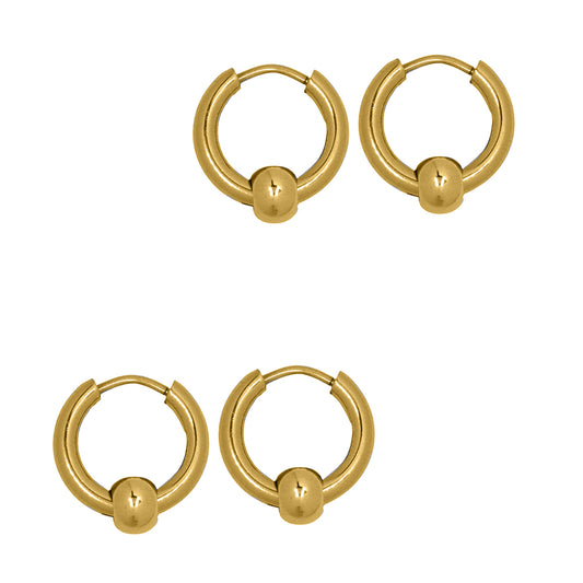 Buy 1 get 1 FREE - 2 Pair Stainless steel 15mm sleeper with ball earring - SSYE1228