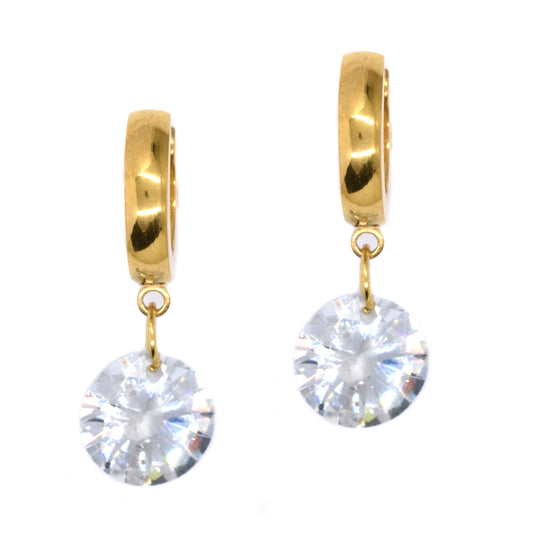 Stainless steel 13x3mm huggie with 10mm cubic zirconia drop - SSYE1521