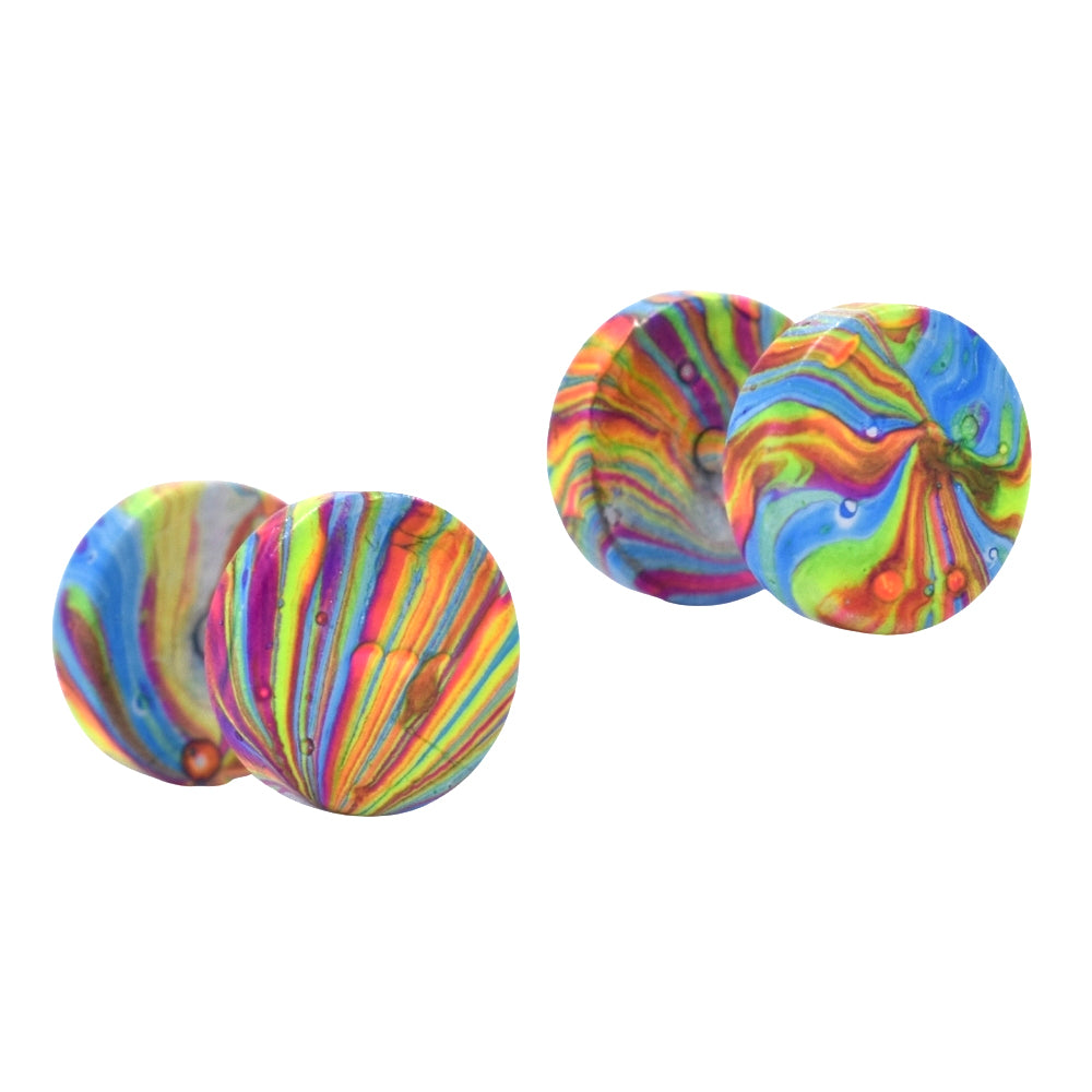 Stainless steel psychedelic 8mm dumbbell stud earrings - SSYE1523