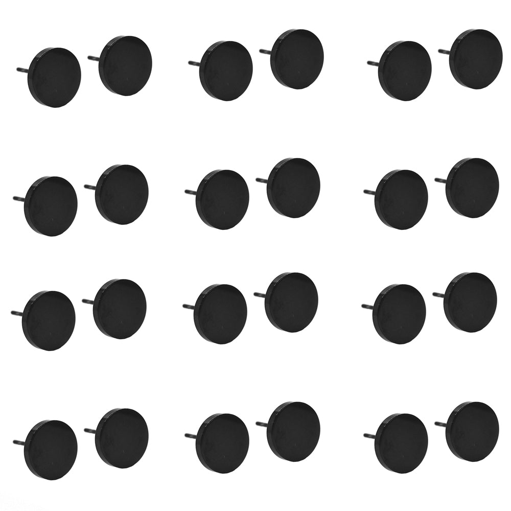 12 Pack Stainless steel black 10mm disk stud earrings - SSYE2113