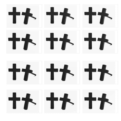 12 Pack Stainless steel black tiny cross 8mm x 5mm stud earrings - SSYE2114