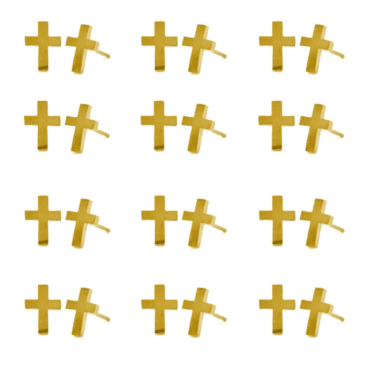 12 Pack Stainless steel black tiny cross 8mm x 5mm stud earrings - SSYE2114