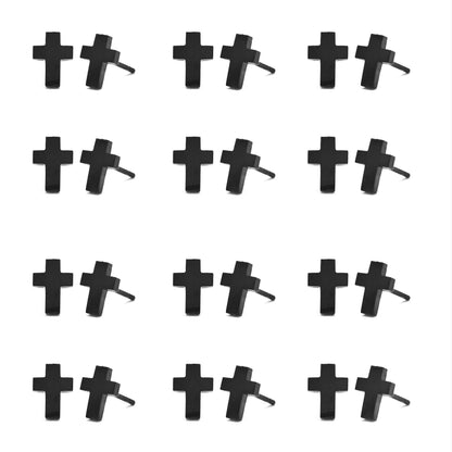 12 Pack Stainless steel black cross 8mm x 5mm stud earrings - SSYE2116