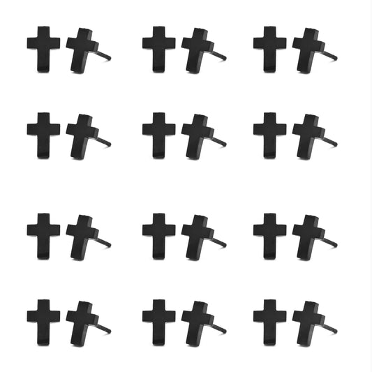 12 Pack Stainless steel black cross 8mm x 5mm stud earrings - SSYE2116