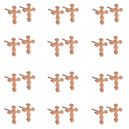 12 Pack Stainless steel rose gold curvy cross 10mm x 7mm stud earring - SSYE2117