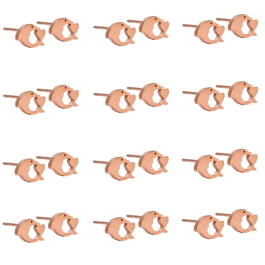 12 Pack Stainless steel rose gold 8mm dolphin stud earring - SSYE2124