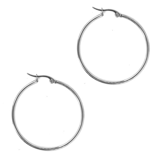 Stainless steel 40mm Round Hinge Clip Hoop Earring - SSYE2145