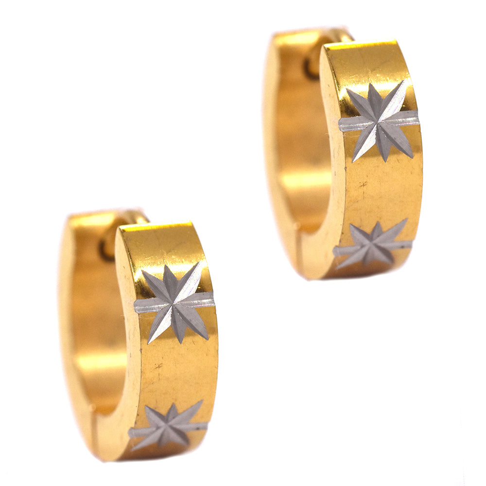 Stainless steel gold star embossed 13mm x 4mmhuggie - SSYE2154