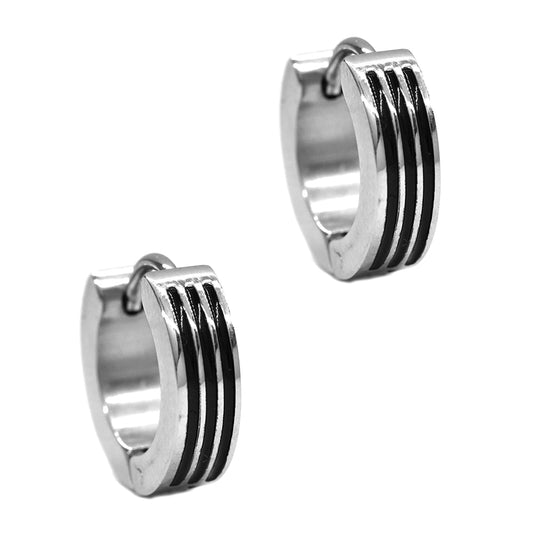Stainless steel triple black line 13mm x 4mm huggie - SSYE2203