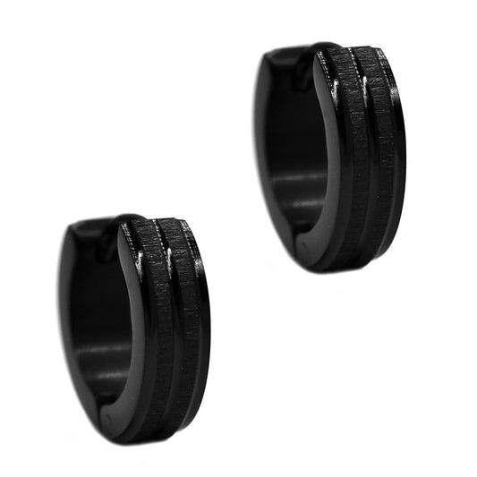 Stainless steel black matte textured double stripe huggie earring - SSYE2211