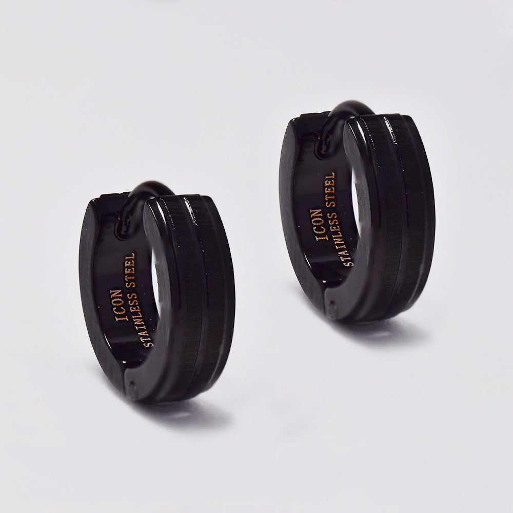 Stainless steel black double stripe huggie earring - SSYE2211A