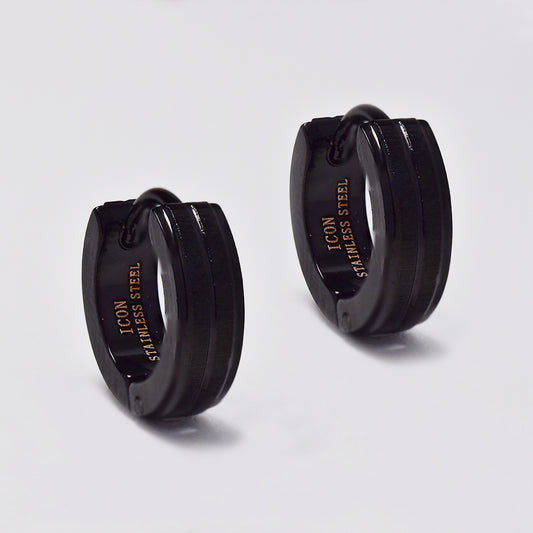 Stainless steel black double stripe huggie earring - SSYE2211A