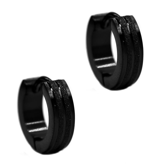 Stainless steel iced stripe black huggie - SSYE2212
