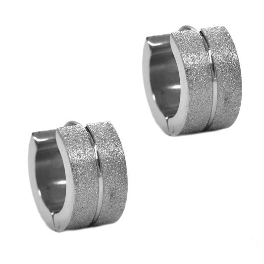 Stainless steel broad line icing 13mm x 7mm huggie earring - SSYE2270
