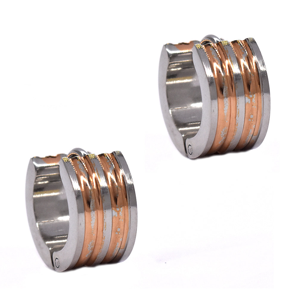 Stainless steel broad rose gold line insert 13mm x 7mm huggie - SSYE2271