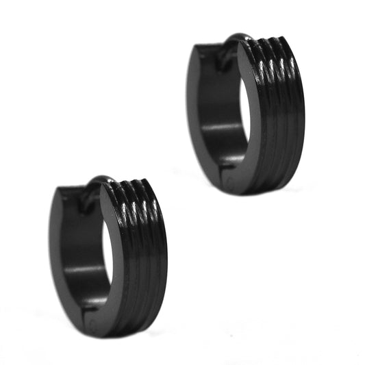 Stainless steel black lined 13mm x 4mm huggie - SSYE2273