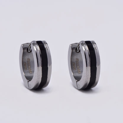 Buy 1 get 1 FREE - Stainless steel 2 tone stripe huggie earrings - SSYE288i