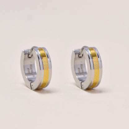 Buy 1 get 1 FREE - Stainless steel 2 tone stripe huggie earrings - SSYE288i