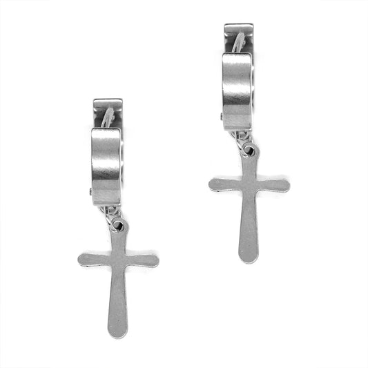 Stainless steel huggie with cross - SSYE3078