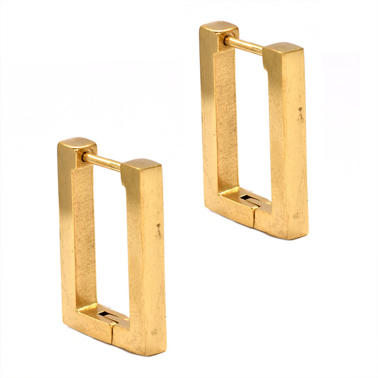 Stainless steel 20mm x 13mm x 3mm gold plated rectangle huggie earring - SSYE3080