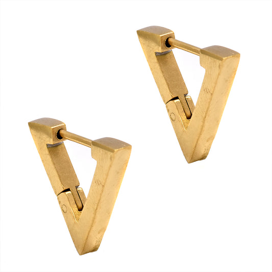 Stainless steel 17mm x 18mm 3mm gold plated triangle huggie earring - SSYE3081