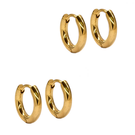 2 Pairs Stainless steel 13mm x 2.5mm gold plated sleepers - SSYE3083