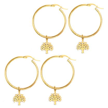2 Pack Stainless steel 35mm hoop with 15mm x 12mm tree of life charm earring - SSYE3087
