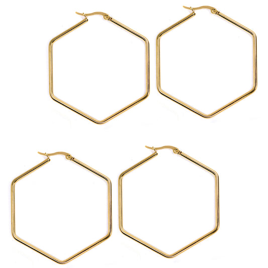 2 Pack Stainless steel 50mm hexagon hoop earrings - SSYE3091